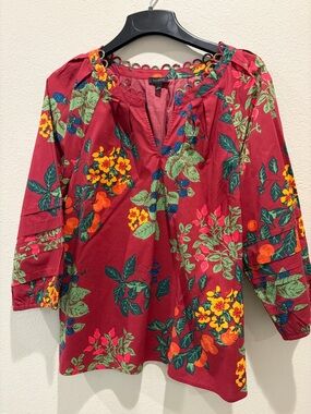 Talbots Red Burgundy Floral Peasant Tunic L